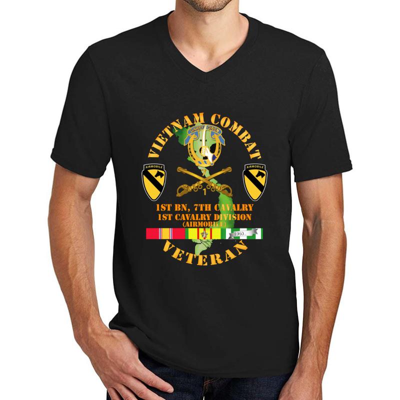 Army - Vietnam Combat Cavalry Veteran W 1St Bn 7Th Cav Dui - 1St Cav Div Unisex V-Neck T-Shirt Men Black