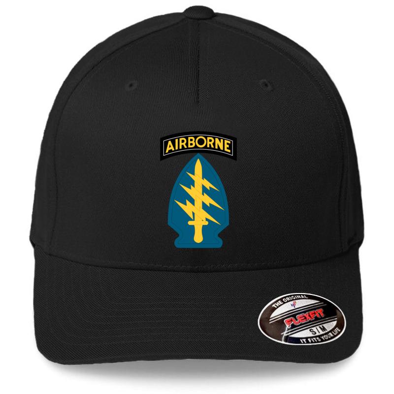 Airborne Army Special Forces Insignia Flexfit Baseball Cap  Black