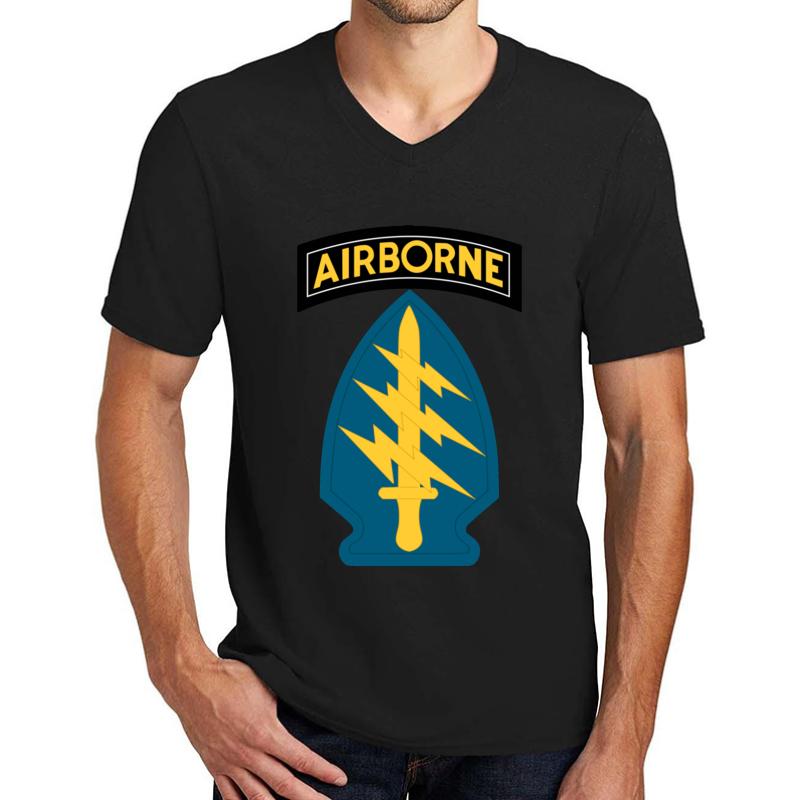 Airborne Army Special Forces Insignia Unisex V-Neck T-Shirt Men Black