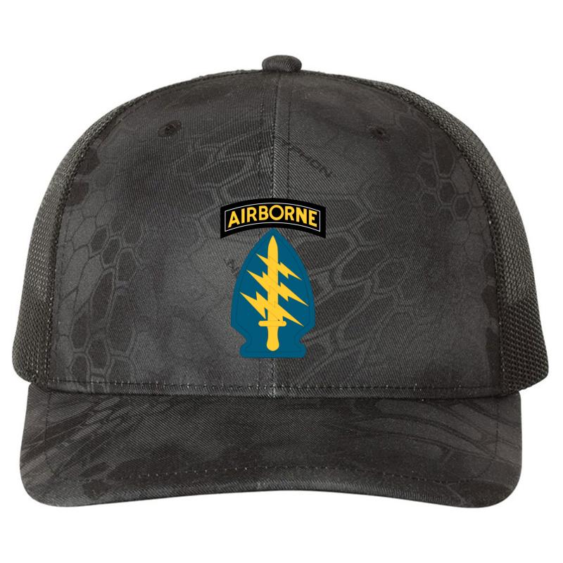 Airborne Army Special Forces Insignia Richardson Premium Trucker Snapback Cap  Kryptek Typhon Black