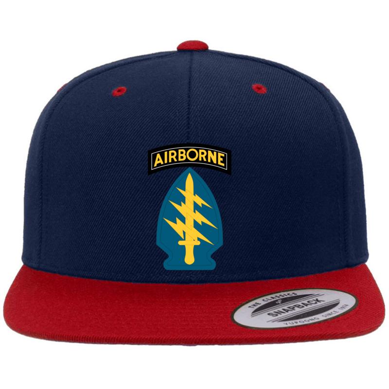 Airborne Army Special Forces Insignia Premium Flat Bill Snapback Cap  Navy