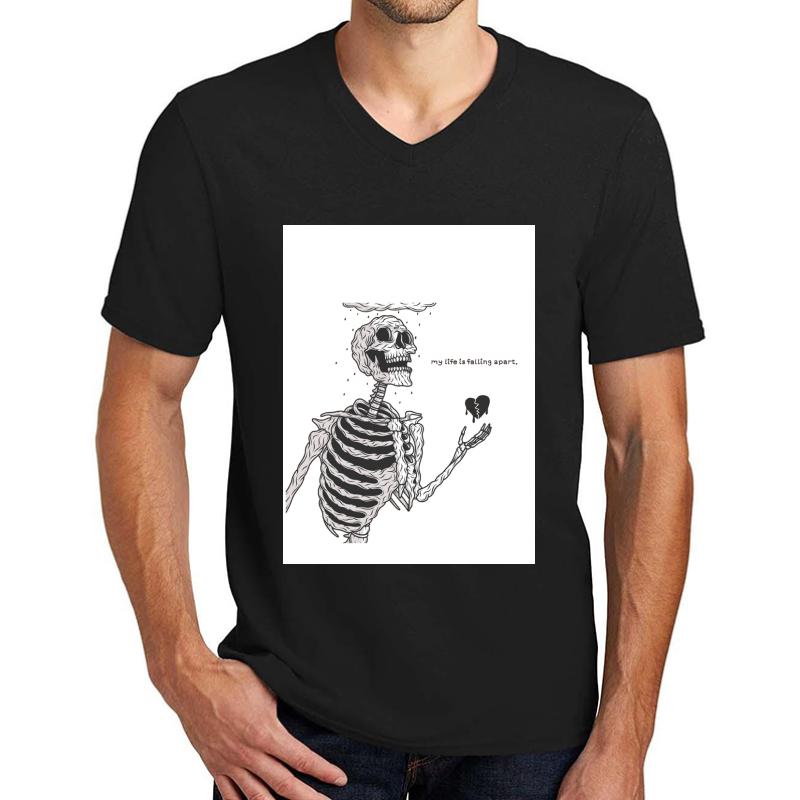 Toxic Bone My Life Is Falling Apart -Skeleton Unisex V-Neck T-Shirt Men Black