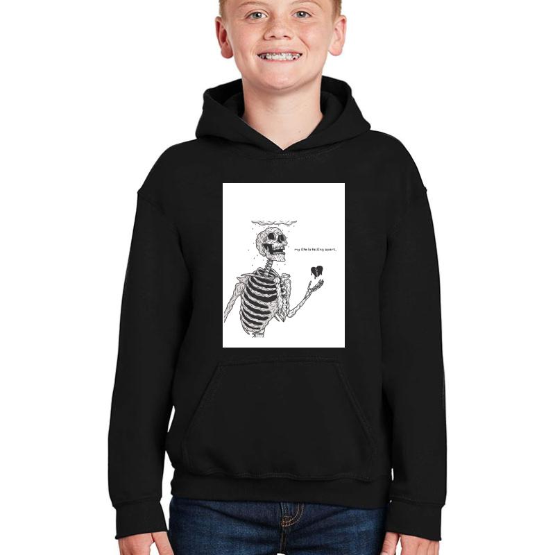 Toxic Bone My Life Is Falling Apart -Skeleton Youth Hooded Sweatshirt Boy Black