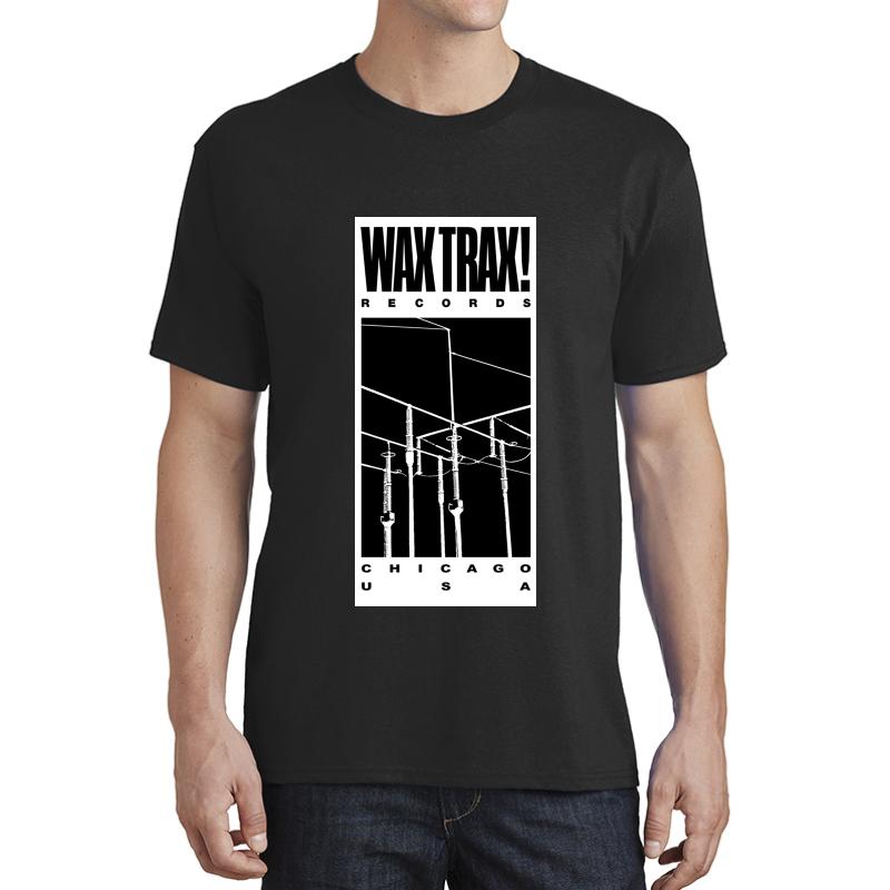 Wax Trax! Usa Chicago - White On Black Unisex T-Shirt Men Black