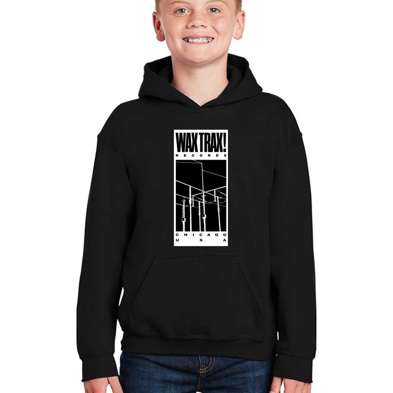 Wax Trax! Usa Chicago - White On Black Youth Hooded Sweatshirt Boy Black