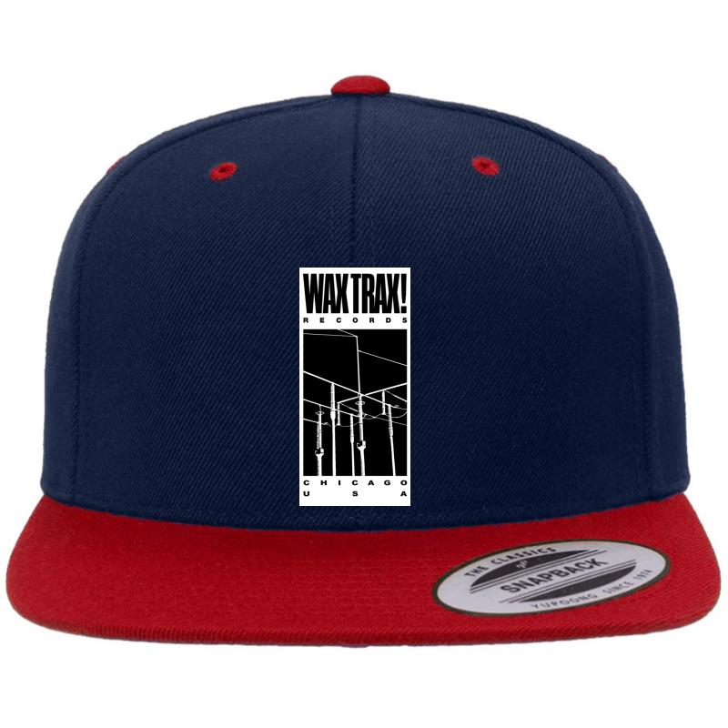 Wax Trax! Usa Chicago - White On Black Premium Flat Bill Snapback Cap  Navy