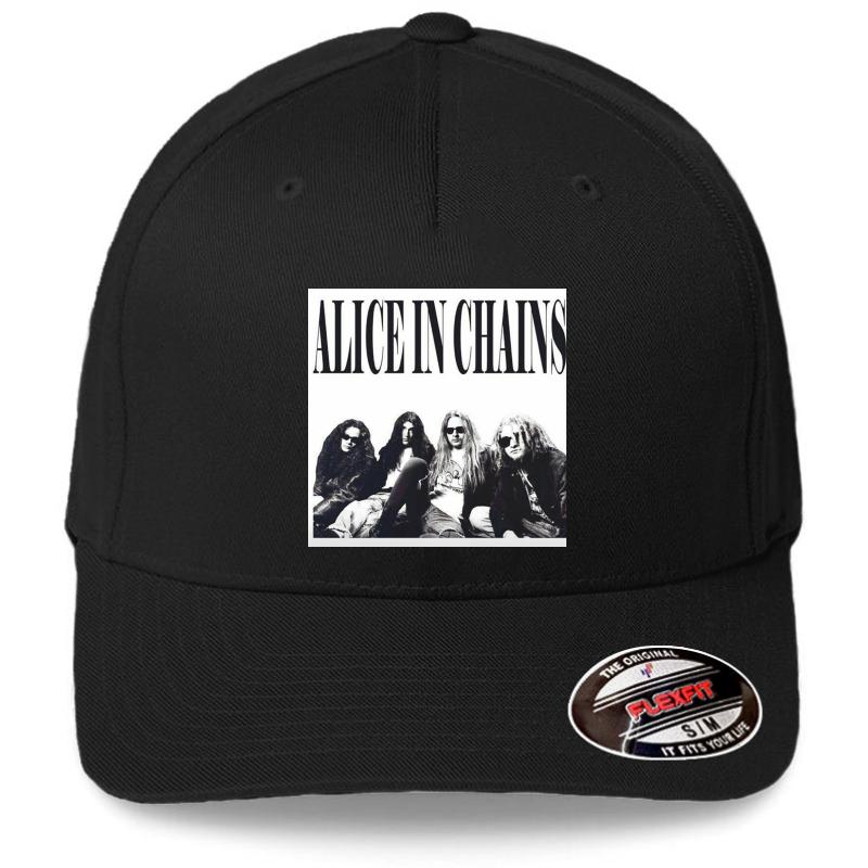 Alice In Chains Vintage B&W Flexfit Baseball Cap  Black