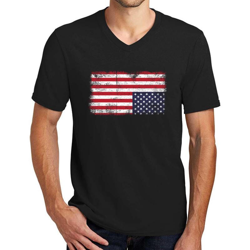 Upside Down American Flag Distress United States Usa Unisex V-Neck T-Shirt Men Black