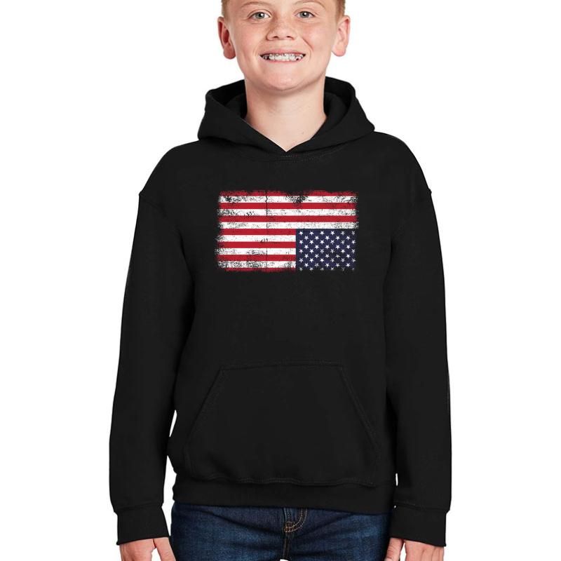 Upside Down American Flag Distress United States Usa Youth Hooded Sweatshirt Boy Black