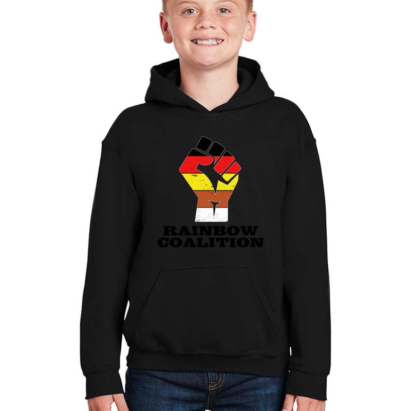 Updated Retro Vintage Rainbow Coalition Logo - Chicago 1969 Youth Hooded Sweatshirt Boy Black