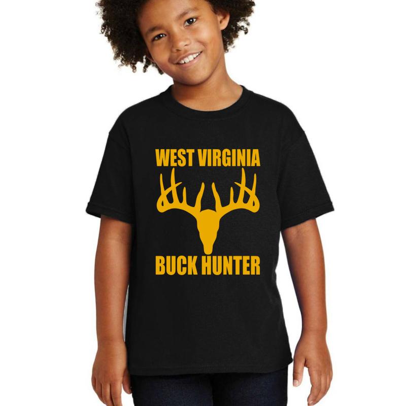 West Virginia Buck Hunter Deer Hunting Wv Outdoors Youth T-Shirt Boy Black