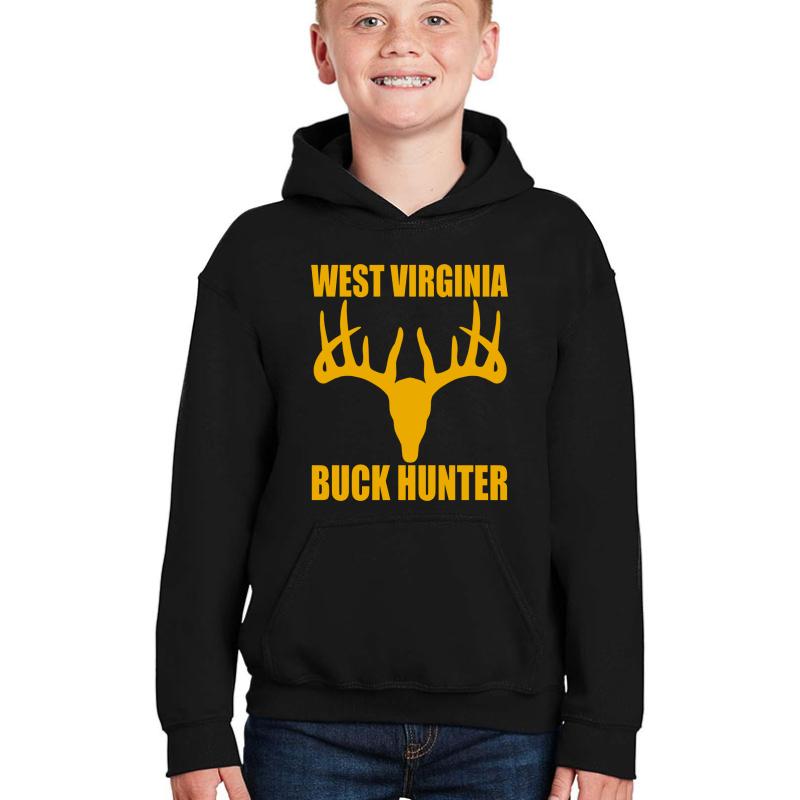 West Virginia Buck Hunter Deer Hunting Wv Outdoors Youth Hooded Sweatshirt Boy Black