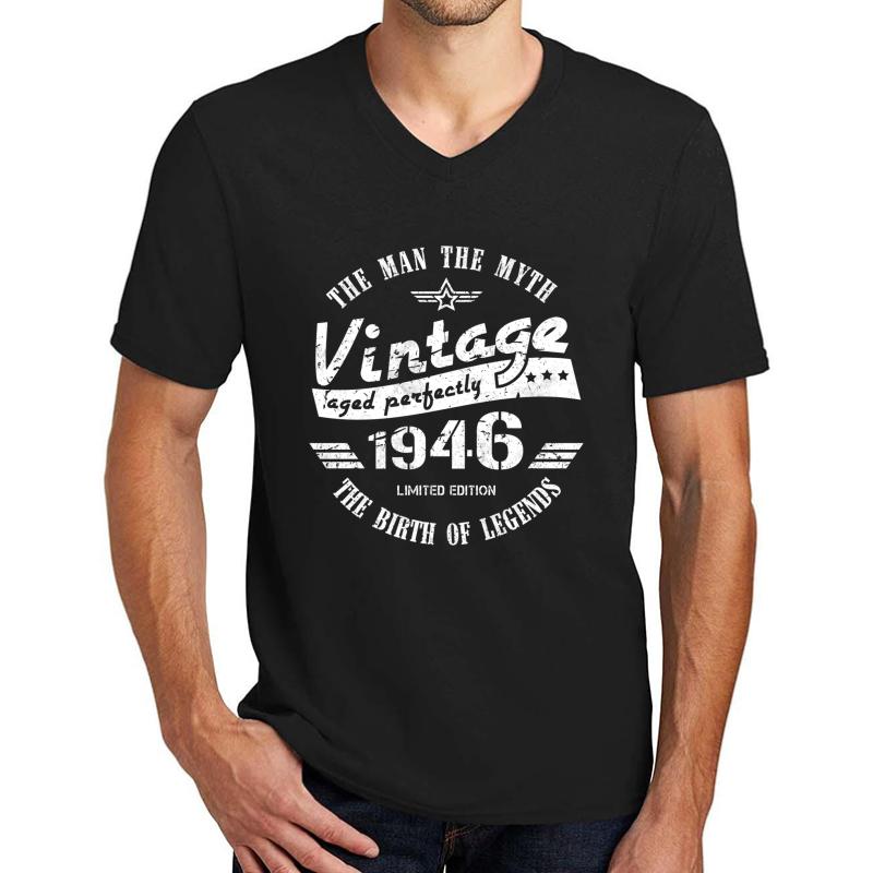 Vintage 1946 - 75Th Birthday Gift For Men Unisex V-Neck T-Shirt Men Black