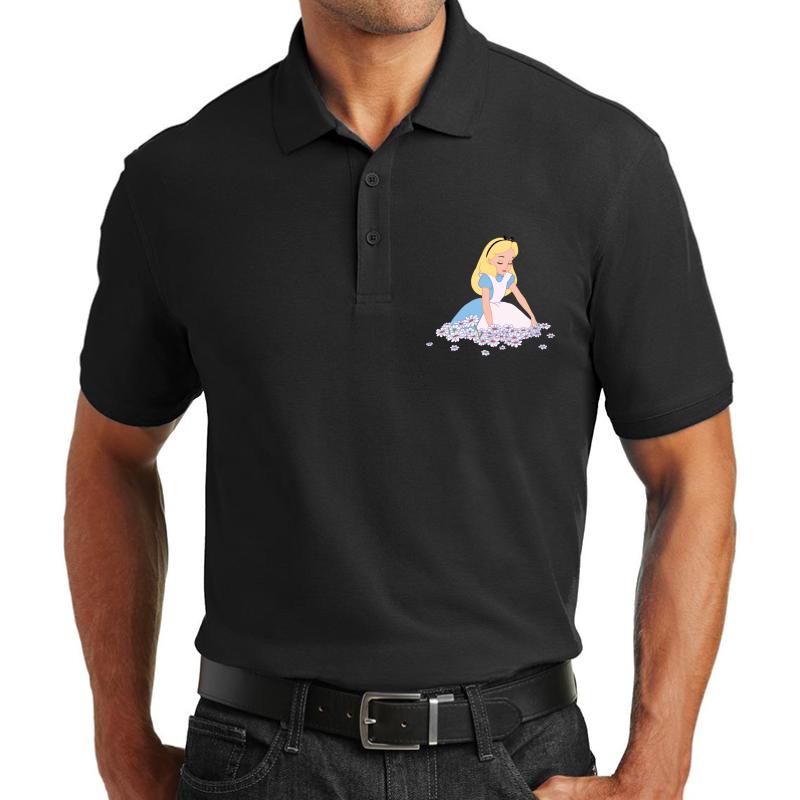 Alice In Wonderland Unisex Polo Jersey Sport Shirt Men Black