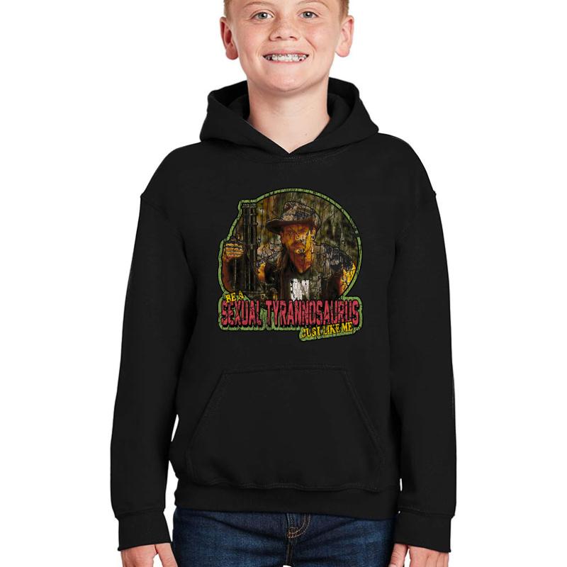 80S Schwarzenegger Classic Predator Blain Sexual Tyrannosaurus Vintage  Youth Hooded Sweatshirt Boy Black