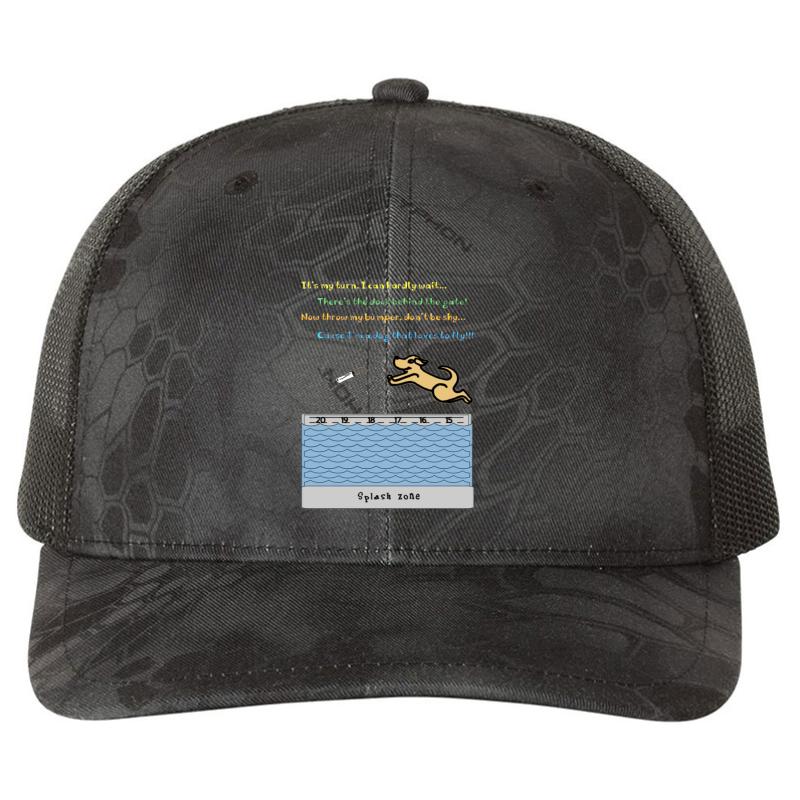 A Dr Seuss Inspired Dock Diving Design Richardson Premium Trucker Snapback Cap  Kryptek Typhon Black