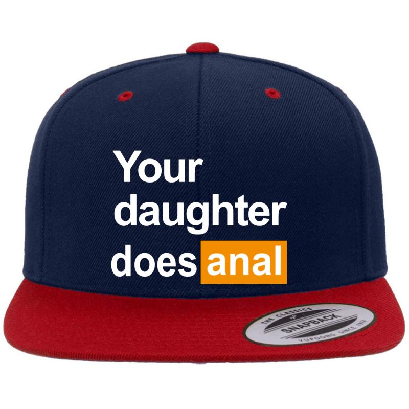 Your Daughter Does Anal Funny Porn Hub Logo Premium Flat Bill Snapback Cap  Navy