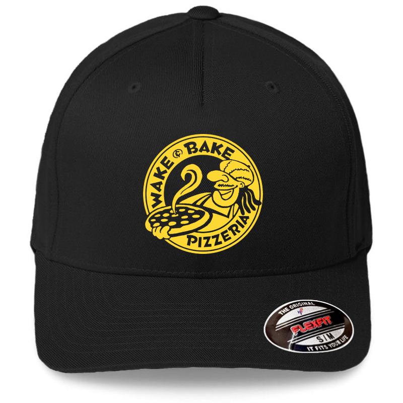 Wake &Amp; Bake Pizzaria Flexfit Baseball Cap  Black