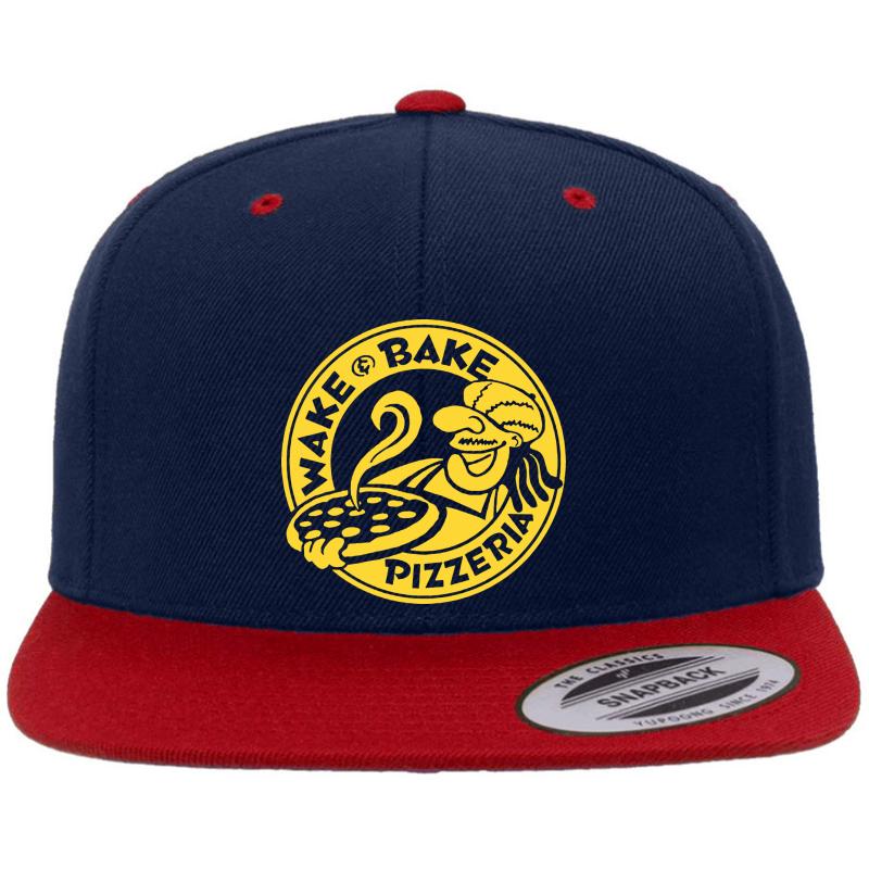 Wake &Amp; Bake Pizzaria Premium Flat Bill Snapback Cap  Navy