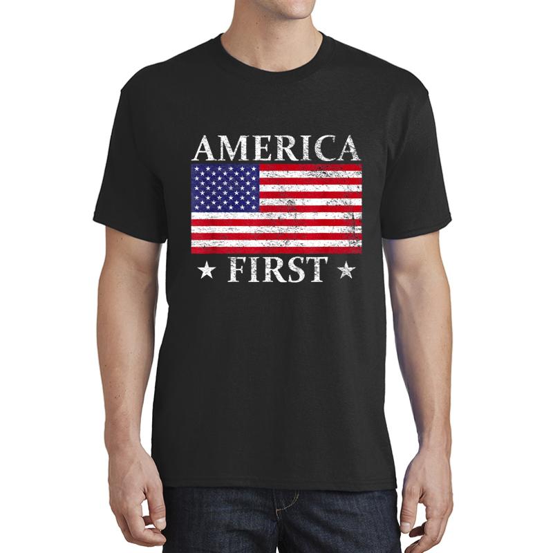 America-First-Usa-American-Flag-Patriot-Stars-And-Stripes Unisex T-Shirt Men Black