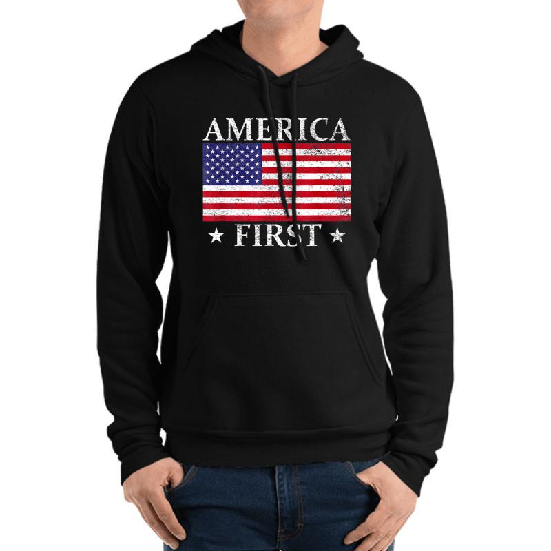 America-First-Usa-American-Flag-Patriot-Stars-And-Stripes Unisex Hooded Sweatshirt Men Black