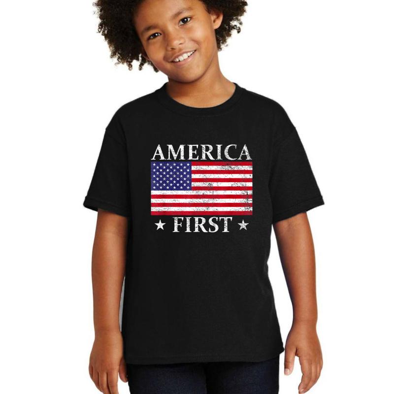 America-First-Usa-American-Flag-Patriot-Stars-And-Stripes Youth T-Shirt Boy Black