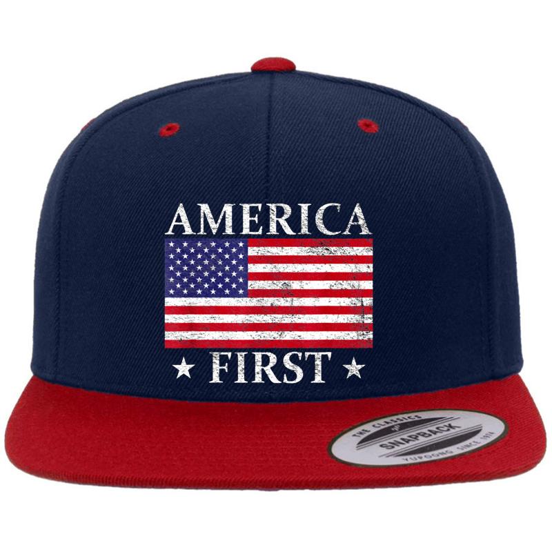 America-First-Usa-American-Flag-Patriot-Stars-And-Stripes Premium Flat Bill Snapback Cap  Navy