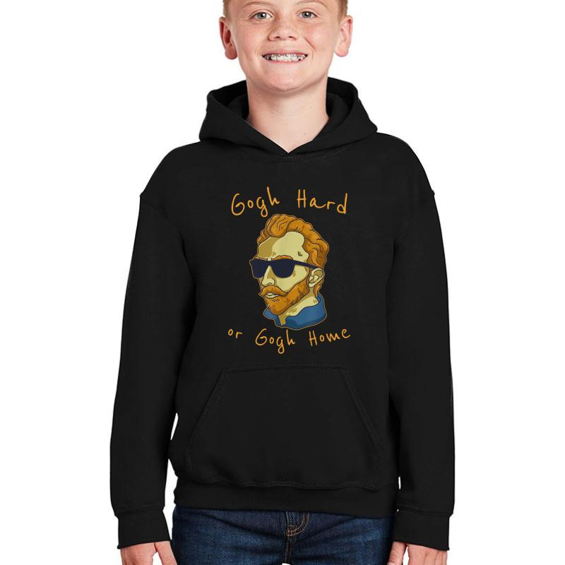 Vincent Van Gogh Hard Or Go Home Youth Hooded Sweatshirt Boy Black