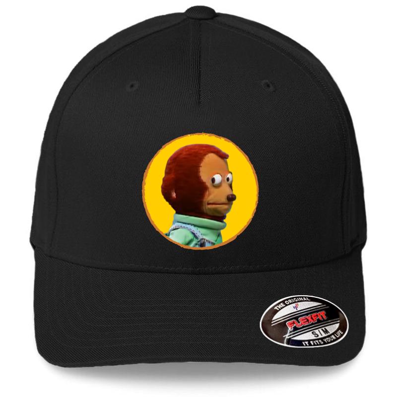 Yikes Monkey Meme Puppet Face Flexfit Baseball Cap  Black