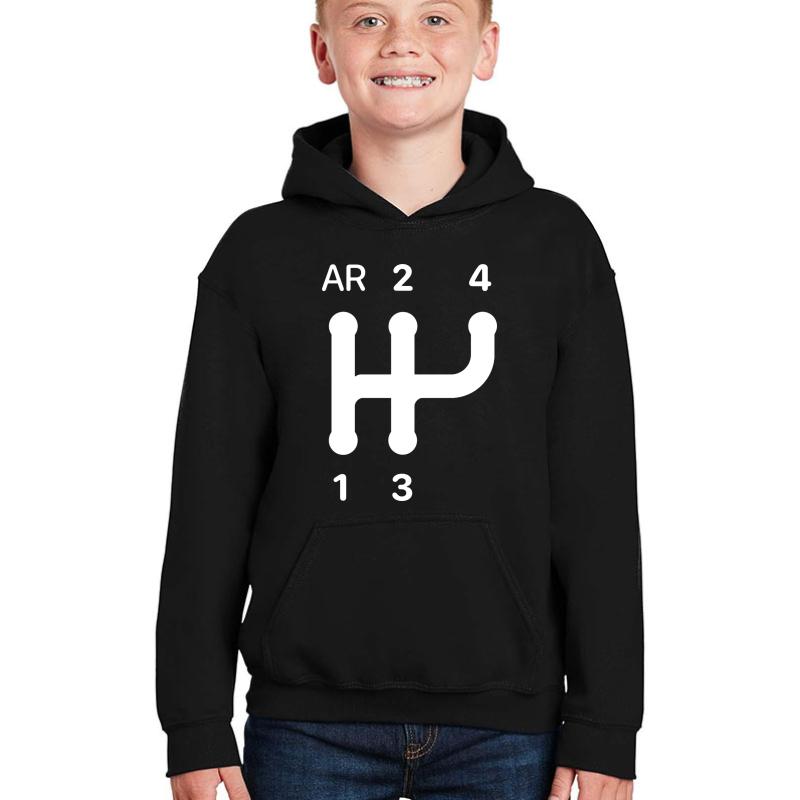 2Cv Gear Shift Pattern Youth Hooded Sweatshirt Boy Black