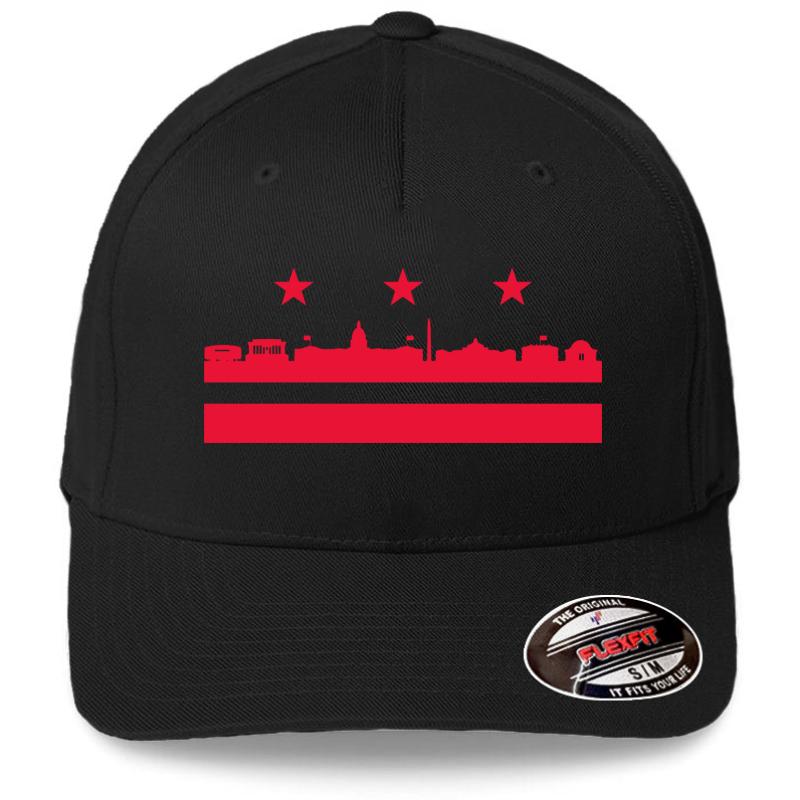 Washington Dc Flag Landmarks Flexfit Baseball Cap  Black