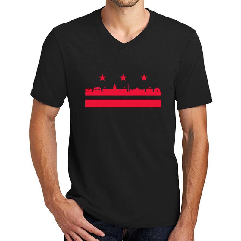 Washington Dc Flag Landmarks Unisex V-Neck T-Shirt Men Black