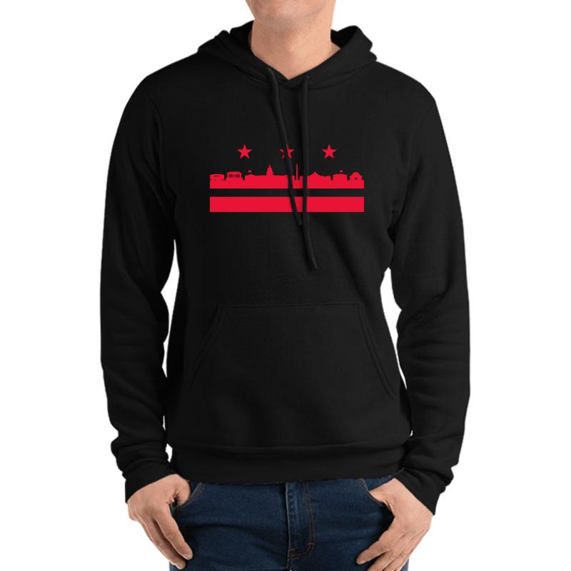 Washington Dc Flag Landmarks Unisex Hooded Sweatshirt Men Black