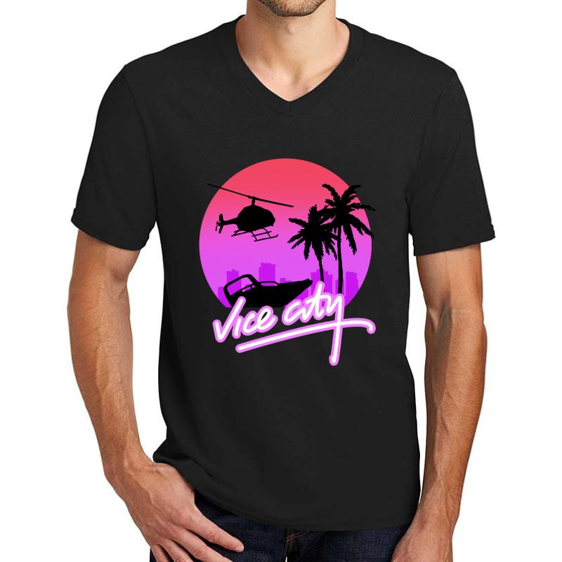 Vice City Retro Unisex V-Neck T-Shirt Men Black