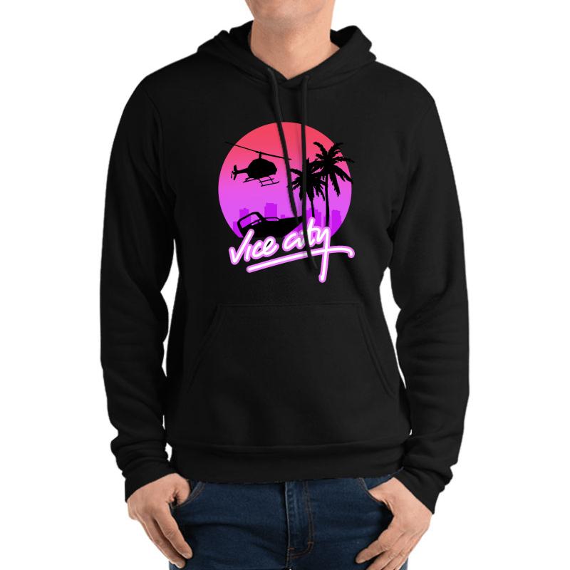 Vice City Retro Unisex Hooded Sweatshirt Men Black