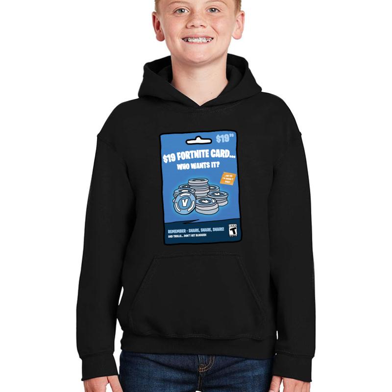 $19 Fortnite Card Youth Hooded Sweatshirt Boy Black