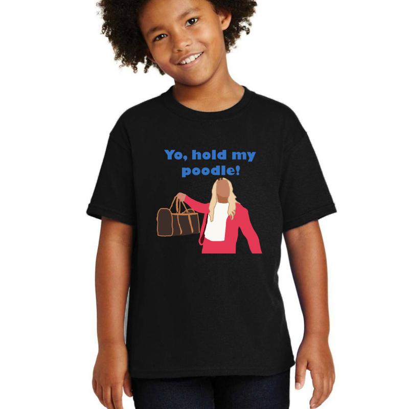 Yo Hold My Poodle Youth T-Shirt Boy Black