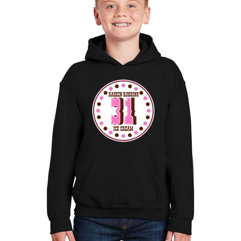 Vintage Defunct Baskin-Robbins 60S-70S Ice Cream Logo Youth Hooded Sweatshirt Boy Black