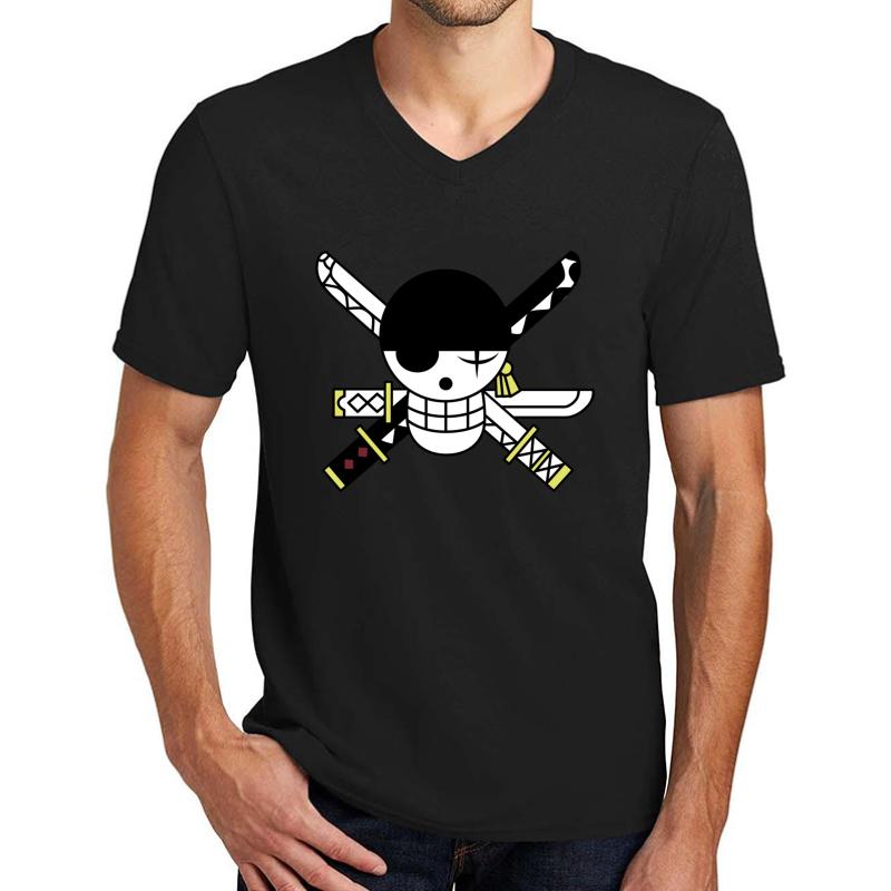 Zoro Jolly Roger Unisex V-Neck T-Shirt Men Black