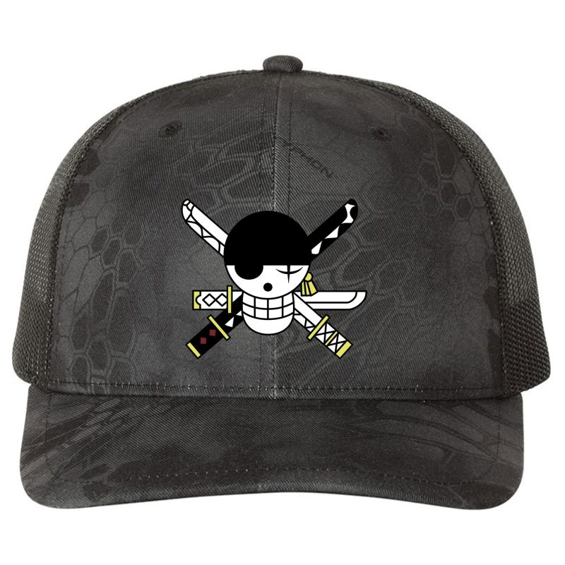 Zoro Jolly Roger Richardson Premium Trucker Snapback Cap  Kryptek Typhon Black