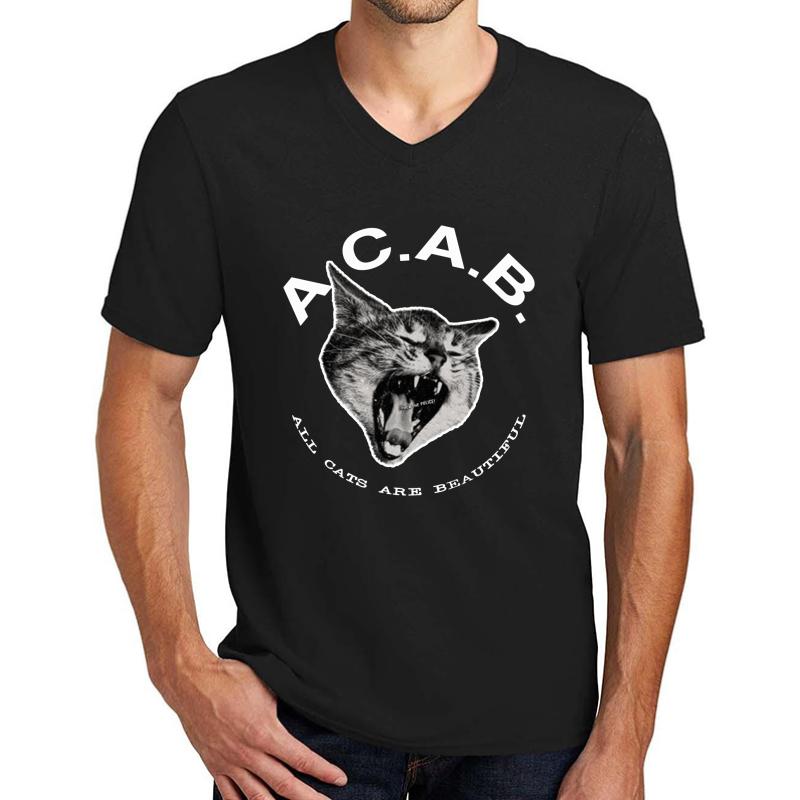 Acab - All Cats Are Beautiful Unisex V-Neck T-Shirt Men Black