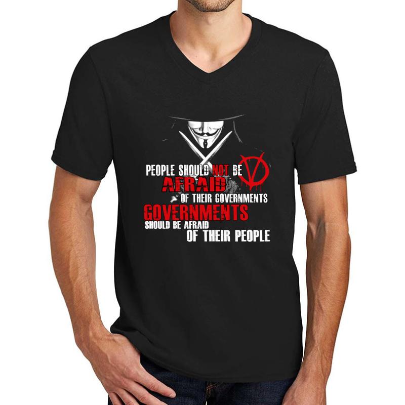 V For Vendetta Guy Fawkes Conspiracy Quote Unisex V-Neck T-Shirt Men Black