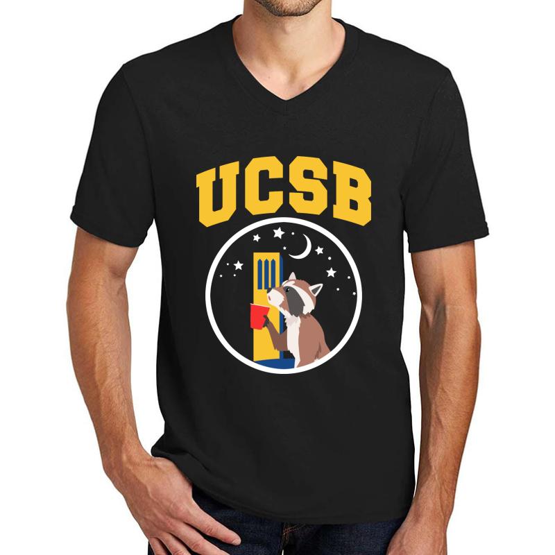 Ucsb Raccoon Navy  Unisex V-Neck T-Shirt Men Black