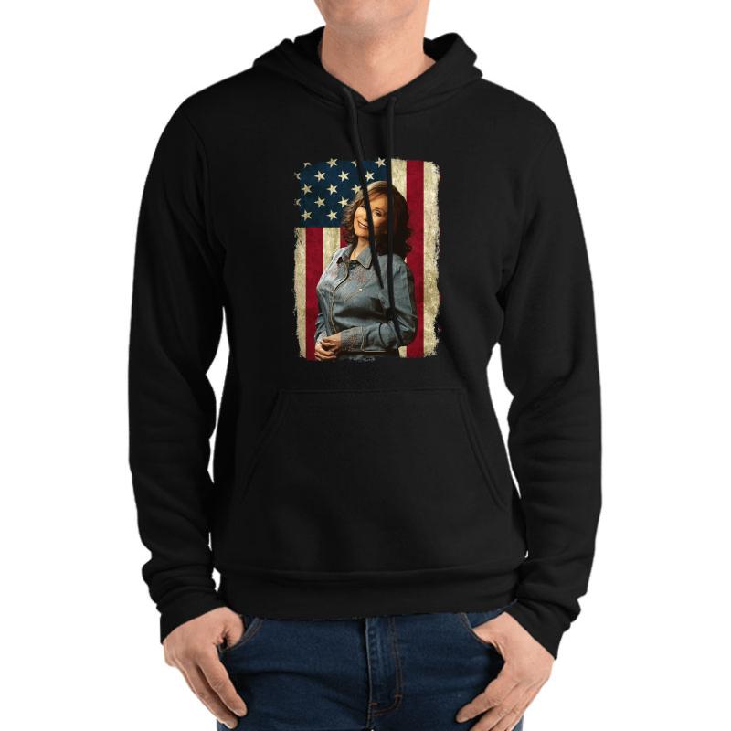 Vintage American Flag Loretta Lynn Legend Unisex Hooded Sweatshirt Men Black