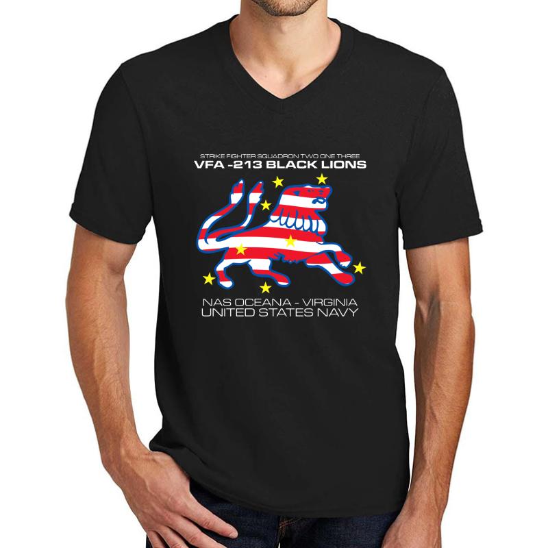 Vfa-213 Black Lions United States Navy Strike Fighter Squadron Unisex V-Neck T-Shirt Men Black