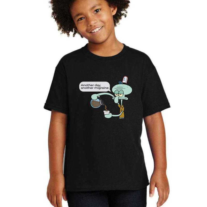 Another Day Another Migraine Relatable Squidward Youth T-Shirt Boy Black