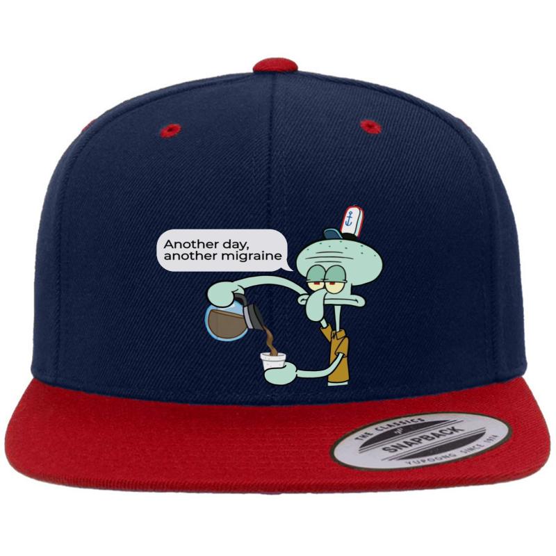 Another Day Another Migraine Relatable Squidward Premium Flat Bill Snapback Cap  Navy