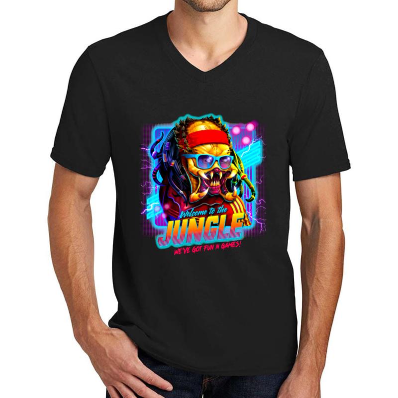 Welcome To The Jungle The Predator Retro Unisex V-Neck T-Shirt Men Black