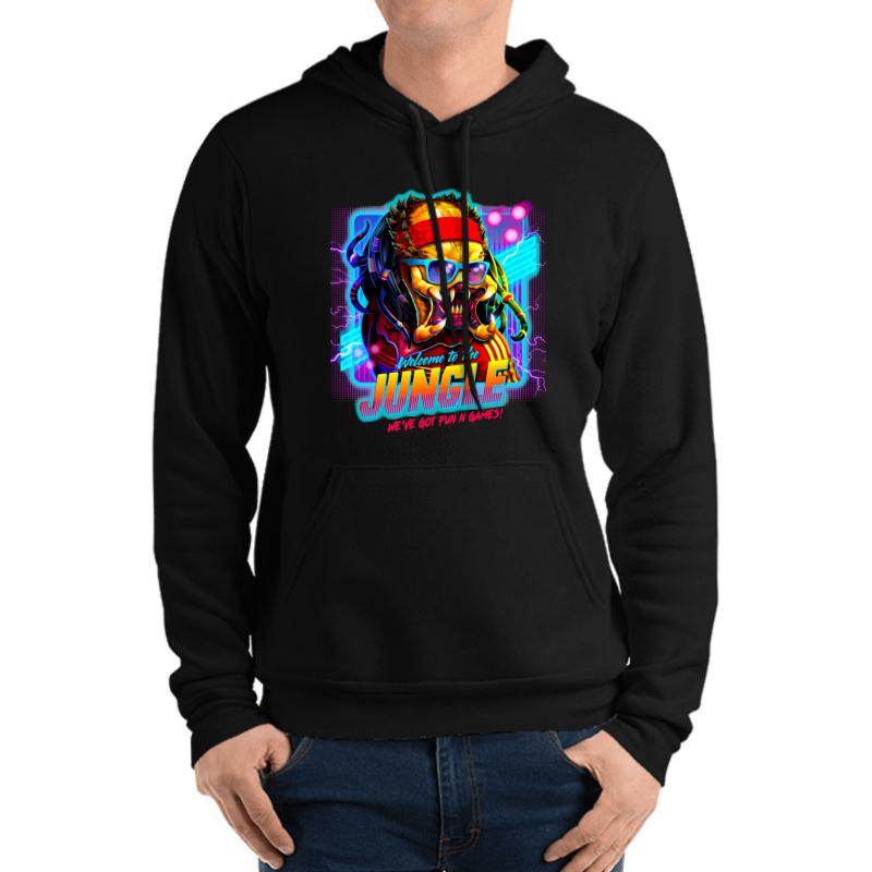 Welcome To The Jungle The Predator Retro Unisex Hooded Sweatshirt Men Black