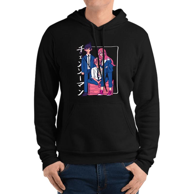 Vaporwave Chainsaw Man Unisex Hooded Sweatshirt Men Black